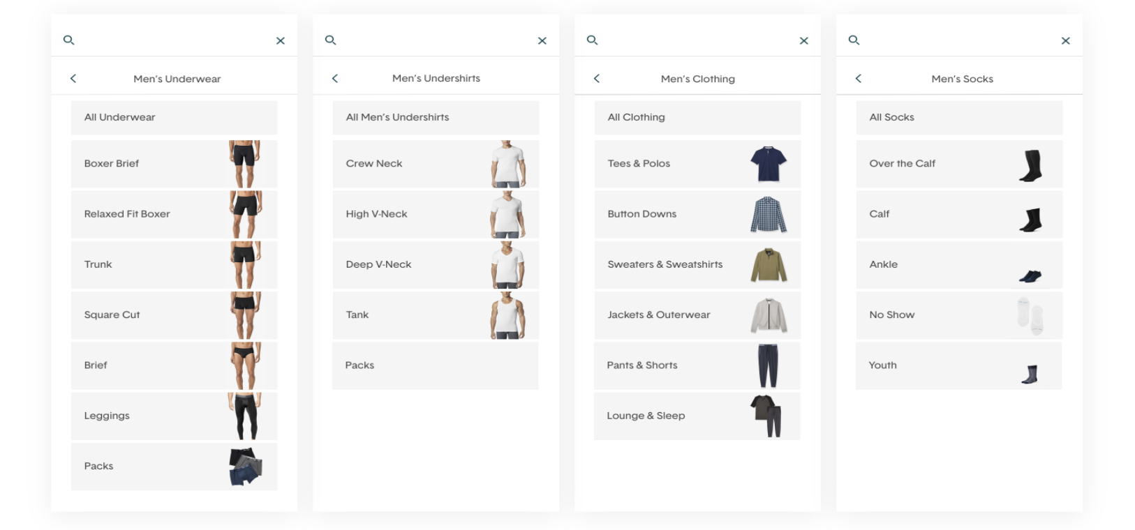 Tommy John Navigation Redesign — final design